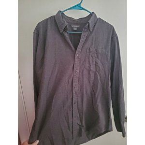 Mens Medium Chracoal Gray Flannel Button Up Eddie Bauer Shirt